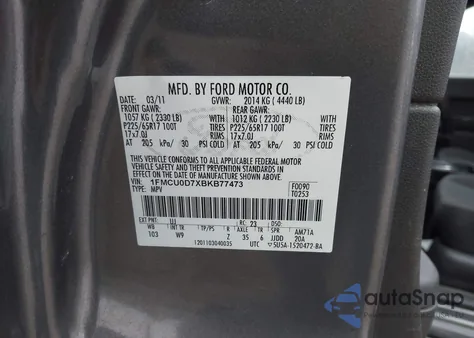 2011 Ford Escape Xlt z USA, uszkodzony, nr VIN 1FMCU0D7XBKB77473